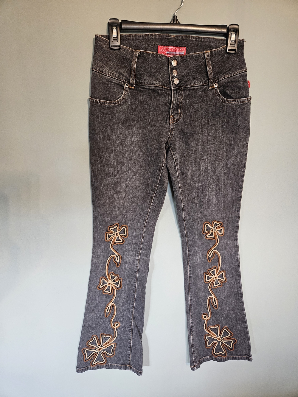 Vtg Y2K Hot Kiss Embroidered Low Rise Wide Waistband Flare Jeans - Retro Bratz